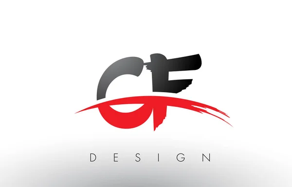 CF C F Brush Logo Letters with Red and Black Swoosh Brush Front — Stock Vector
