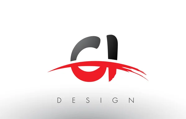 CI C I Brush Logo Letters com vermelho e preto Swoosh Brush Frente — Vetor de Stock