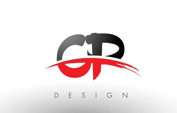 CP C P Brush Logo Cartas con rojo y negro Swoosh cepillo frontal — Archivo Imágenes Vectoriales