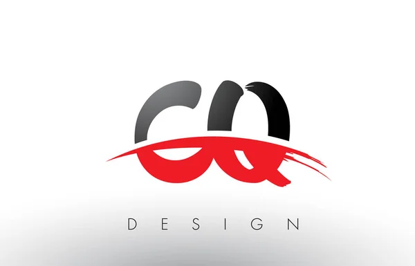 CQ C Q Brush Logo Letters dengan Red dan Black Swoosh Brush Front - Stok Vektor