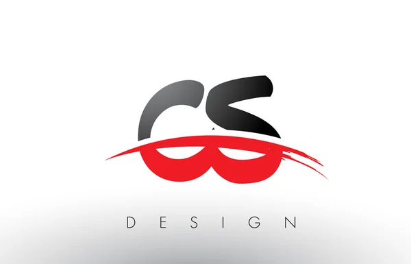 CS C S Brush Logo Letters com vermelho e preto Swoosh Brush Frente — Vetor de Stock