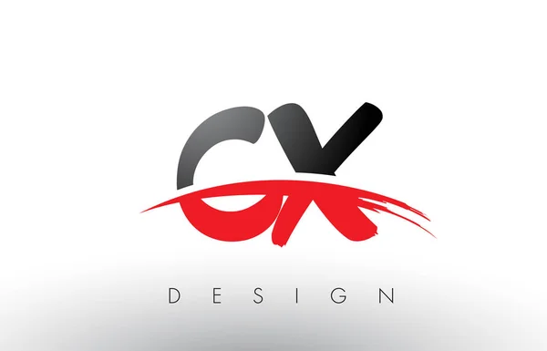 Cx c x Pinsel Logo Buchstaben mit roten und schwarzen Swoosh Pinsel Front — Stockvektor