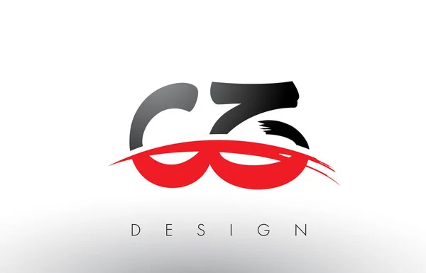 Cz c z Pinsel Logo Buchstaben mit roten und schwarzen Swoosh Pinsel Front — Stockvektor