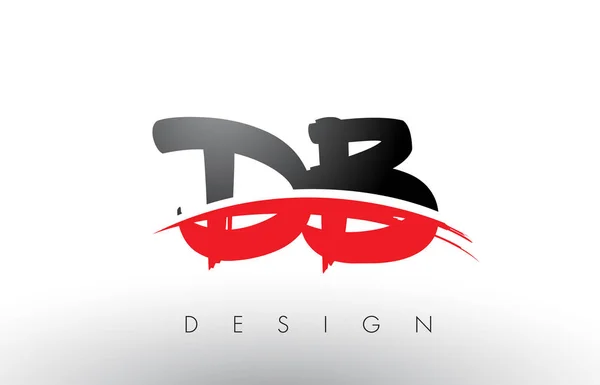 DB D B Brush Logo Letters with Red and Black Swoosh Brush Front — Stock Vector