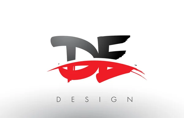 DE D E Pincel Logo Cartas con rojo y negro Swoosh cepillo frontal — Vector de stock