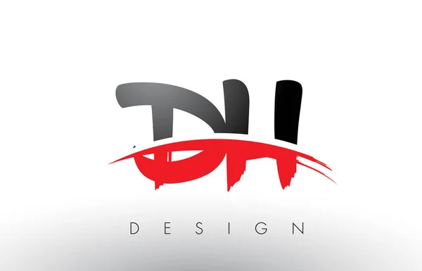 Dh d h Pinsel Logo Buchstaben mit roten und schwarzen Swoosh Pinsel Front — Stockvektor