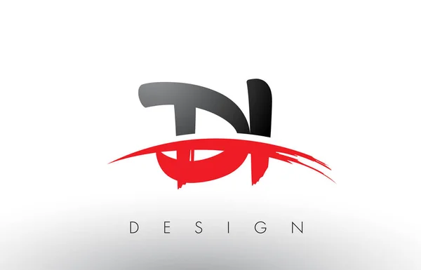 DI D I Lettres de logo de brosse avec le devant de brosse Swoosh rouge et noir — Image vectorielle