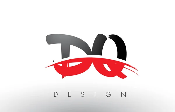 DQ D Q Brush Logo Letras con rojo y negro Swoosh cepillo frontal — Vector de stock