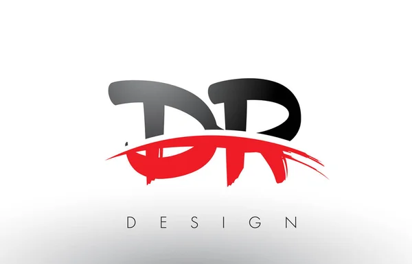 DR D R Brush Logo Letters with Red and Black Swoosh Brush Front — Stock Vector