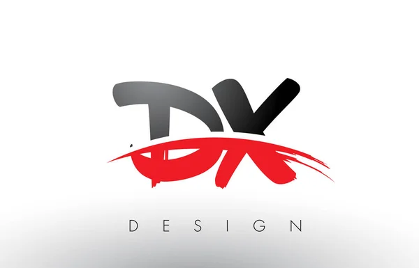DX D X štětec Logo dopisy s červenou a černou Swoosh kartáč čelní — Stockový vektor