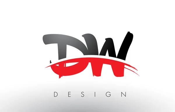 Dw d w Pinsel Logo Buchstaben mit roter und schwarzer Swoosh Pinsel Front — Stockvektor