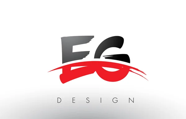 Z.B. e g Pinsel Logo Buchstaben mit roter und schwarzer Swoosh Pinsel Front — Stockvektor