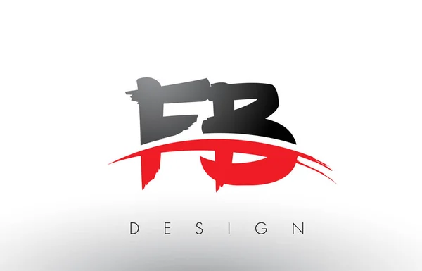 Fb f b Pinsel Logo Buchstaben mit roter und schwarzer Swoosh Pinsel Front — Stockvektor