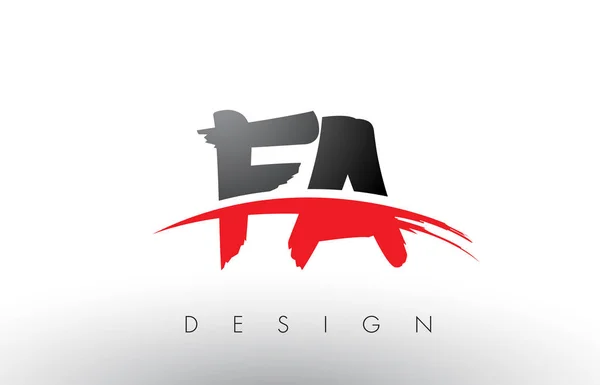 FA F A Brush Logo Letters com vermelho e preto Swoosh Brush Frente — Vetor de Stock