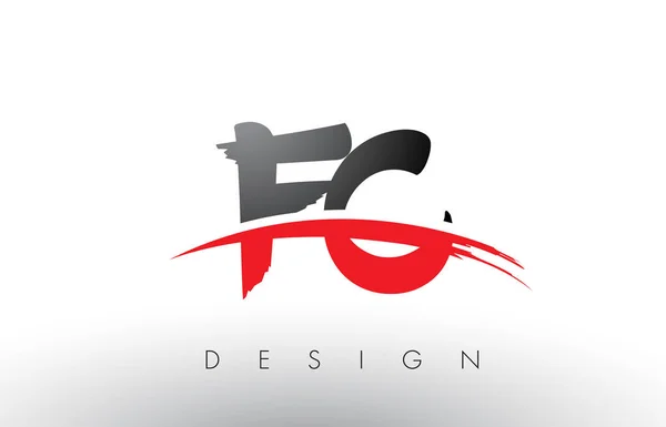 FC F C Brush Logo Cartas con rojo y negro Swoosh cepillo frontal — Archivo Imágenes Vectoriales