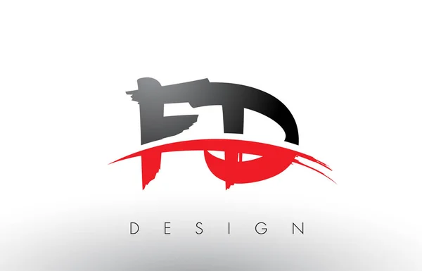 FD F D escova logotipo letras com vermelho e preto Swoosh escova frontal — Vetor de Stock