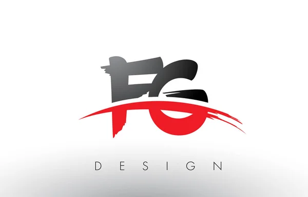 FG F G Pincel Logo Cartas con rojo y negro Swoosh cepillo frontal — Archivo Imágenes Vectoriales