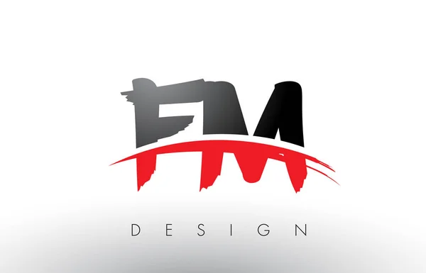 FM F M štětec Logo dopisy s červenou a černou Swoosh kartáč čelní — Stockový vektor