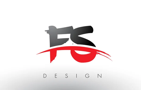 FS F S escova logotipo letras com vermelho e preto Swoosh escova frontal — Vetor de Stock