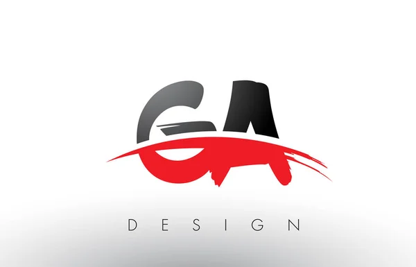 GA G A Brush Logo Letters com vermelho e preto Swoosh Brush Frente — Vetor de Stock