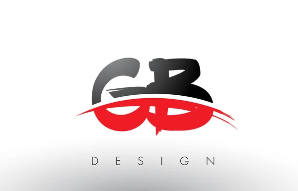 GB G B Brush Logo Letters with Red and Black Swoosh Brush Front — Stock Vector