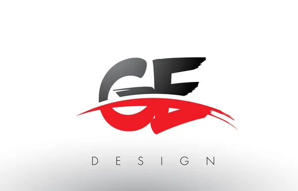 GE G E Logo pennello lettere con pennello Swoosh rosso e nero anteriore — Vettoriale Stock