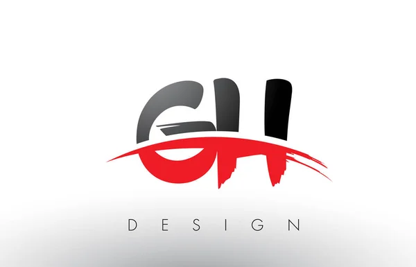 GH G H szczotka Logo litery z czerwonym i czarnym pociągnięcie pędzla pędzla przód — Wektor stockowy