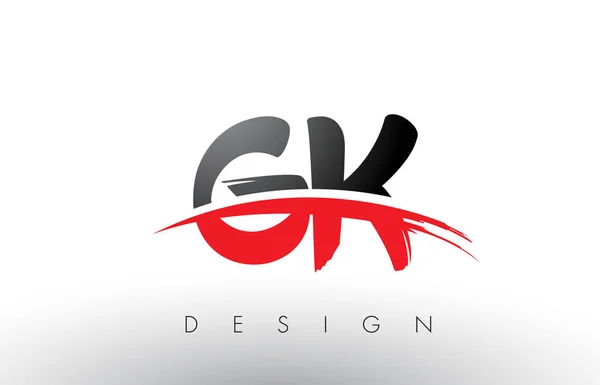 GK G K Brush Logo dopisy s červenou a černou Swoosh kartáč čelní — Stockový vektor