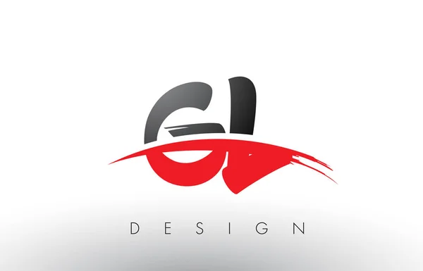 Gl G L borstel Logo Letters met rood en zwart Swoosh borstel Front — Stockvector