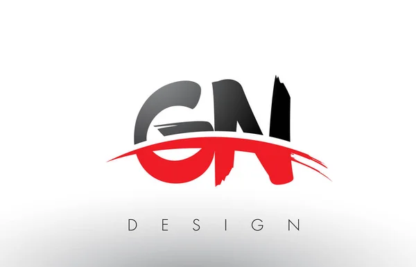 Gn g n Pinsel Logo Buchstaben mit roter und schwarzer Swoosh Pinsel Front — Stockvektor