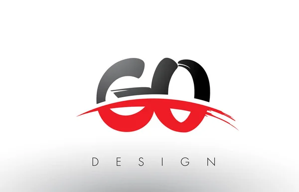 Ga G O borstel Logo Letters met rood en zwart Swoosh borstel Front — Stockvector