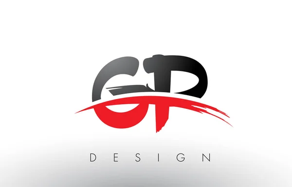 GP G P fırça Logo harflerle kırmızı ve siyah fırça açık Swoosh — Stok Vektör