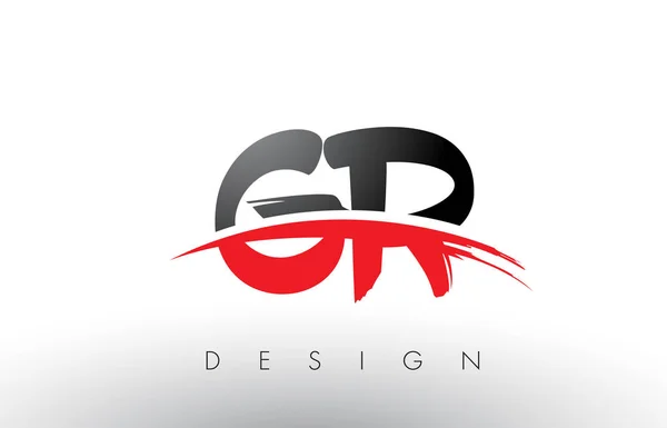 GR G R Brosse Logo Lettres avec brosse Swoosh rouge et noir devant — Image vectorielle