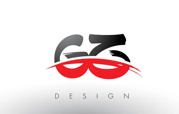 Gz g z Pinsel Logo Buchstaben mit roter und schwarzer Swoosh Pinsel Front — Stockvektor