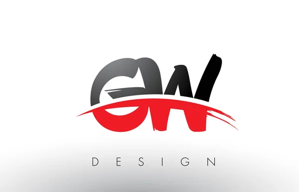 GW G W Brush Logo Letras con rojo y negro Swoosh cepillo frontal — Archivo Imágenes Vectoriales