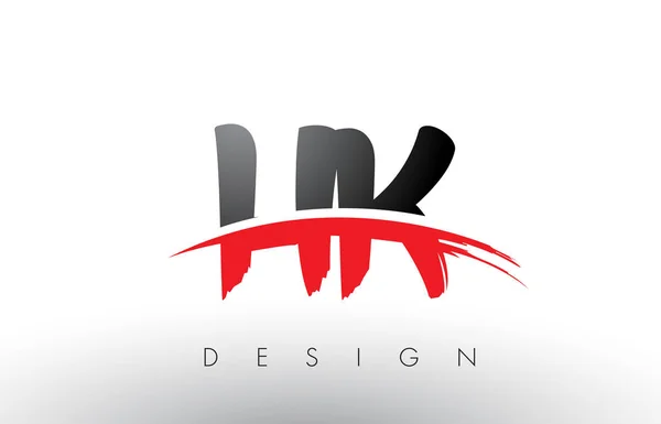 Hk h k Pinsel Logo Buchstaben mit roter und schwarzer Swoosh Pinsel Front — Stockvektor