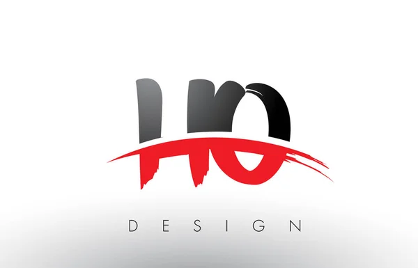 Lettere con logo HO H O Brush con pennello Swoosh rosso e nero frontale — Vettoriale Stock