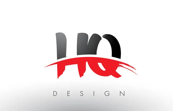 HQ H Q Brush Logo Letras con rojo y negro Swoosh cepillo frontal — Archivo Imágenes Vectoriales