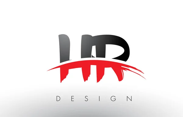 Hr h r Pinsel Logo Buchstaben mit roter und schwarzer Swoosh Pinsel Front — Stockvektor