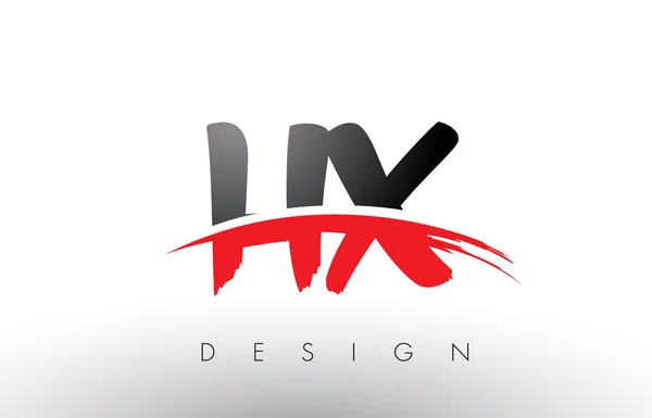 Hx h x Pinsel Logo Buchstaben mit roten und schwarzen Swoosh Pinsel Front — Stockvektor