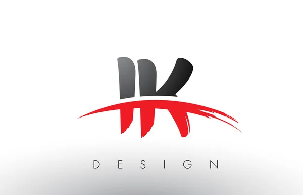 IK I K Кисть логотип Письма с красным и черным Swoosh Brush Front — стоковый вектор