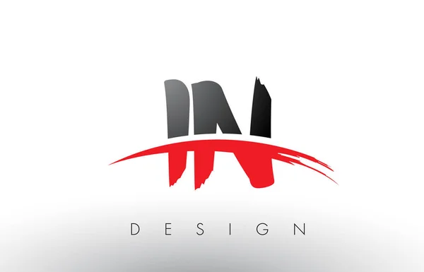 IN I N Escova Logo Cartas com vermelho e preto Swoosh Escova Frente — Vetor de Stock