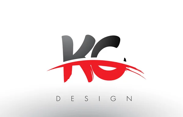 KC K C Brosse Logo Lettres avec rouge et noir Swoosh Brosse avant — Image vectorielle