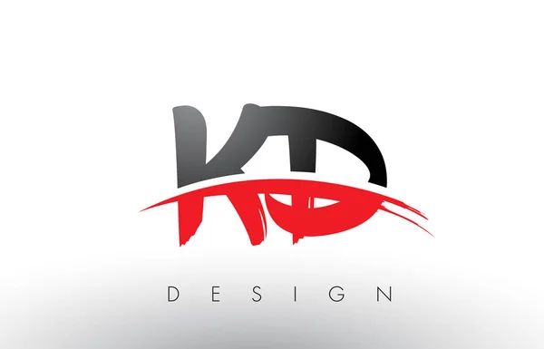Kd k d Pinsel Logo Buchstaben mit roter und schwarzer Swoosh Pinsel Front — Stockvektor