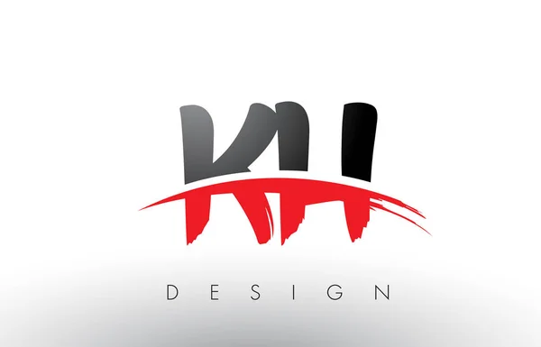 KH K H Brosse Logo Lettres avec rouge et noir Swoosh Brosse avant — Image vectorielle