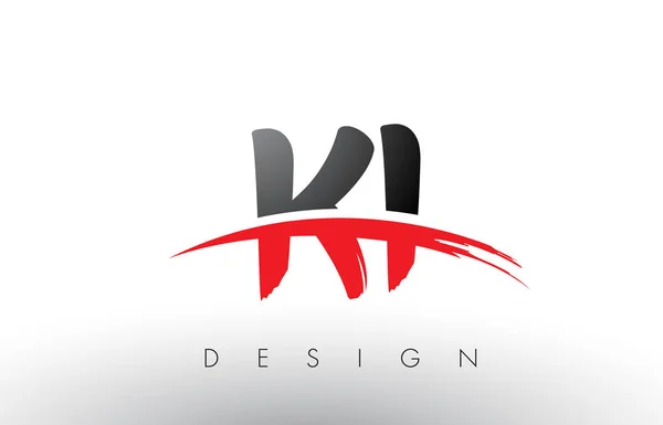 KI K I Brush Logo Letters with Red and Black Swoosh Brush Front — Stock Vector