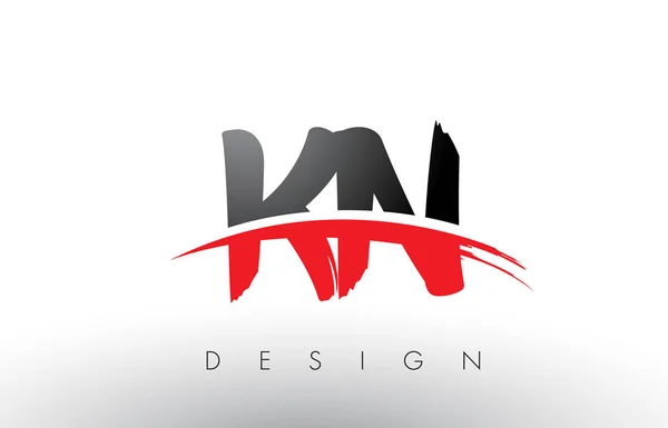 KN K N Pincel Logo Cartas con rojo y negro Swoosh cepillo frontal — Vector de stock