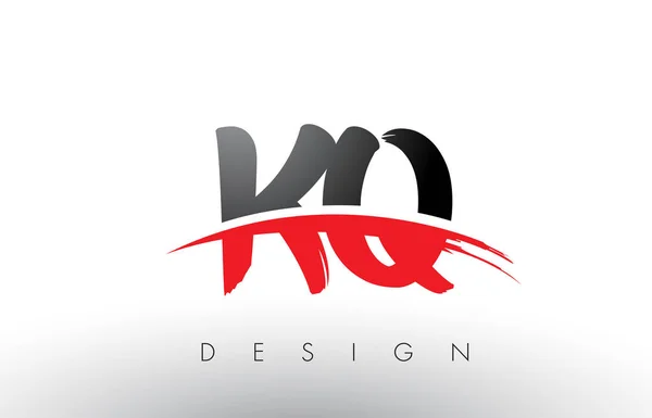 KQ K Q Pincel Logo Letras con rojo y negro Swoosh cepillo frontal — Archivo Imágenes Vectoriales