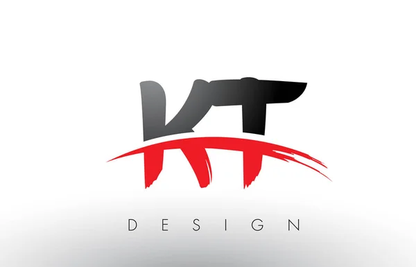 KT K T Brush Logo Letters with Red and Black Swoosh Brush Front — Stock Vector
