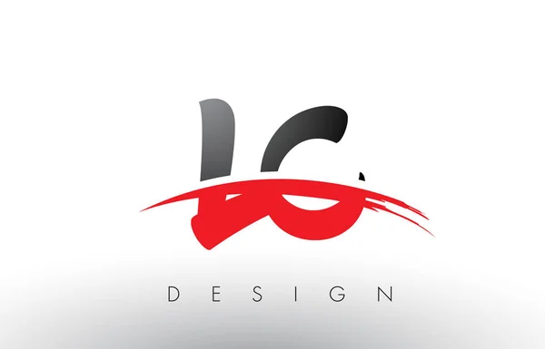 LC L C borstel Logo Letters met rood en zwart Swoosh borstel Front — Stockvector